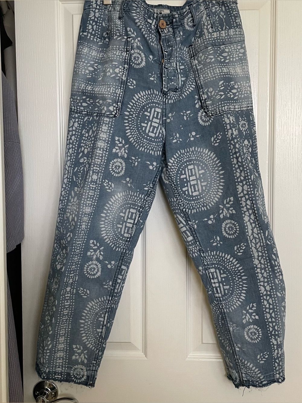 Free People Blue Indigo Printed Relaxed Jeans